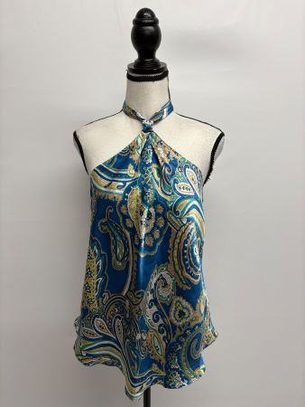 Macy`s Paisley Print Neckholder Top Gr. 40 Seide blau